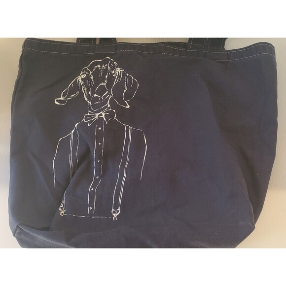 Beekman 1802 Navy Blue Denim Gentleman Goat Tote Bag Handbag - Picture 2 of 7